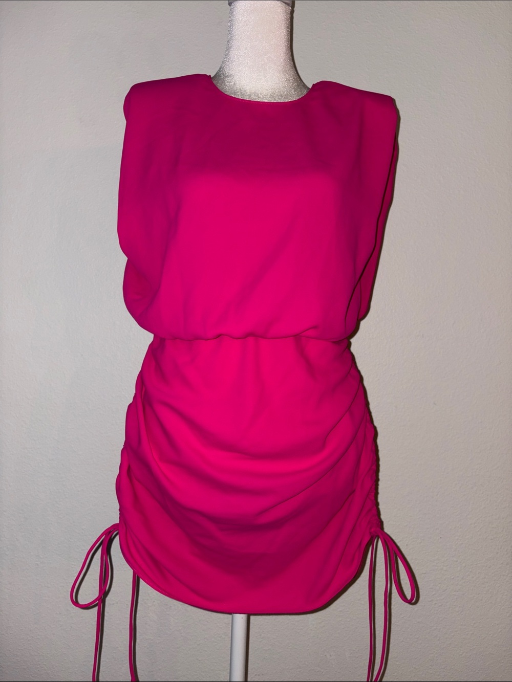 Amanda Uprichard Hot Pink Ruched Tie-Detail Mini Dress